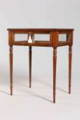 AN EDWARDIAN INLAID MAHOGANY BIJOUTERIE TABLE, the hinged lid with satinwood banding,