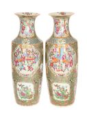 A PAIR OF LARGE CANTON FAMILLE ROSE PORCELAIN VASES, of shouldered baluster form,