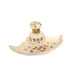 A LATE 19th CENTURY PORCELAIN INKSTAND, matt glazed and painted with floral spray,