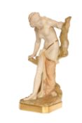 A ROYAL WORCESTER FIGURE OF "THE BATHER SURPRISED", MODELLED BY SIR THOMAS BROCK, dated 1899,