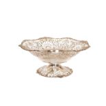 A GEORGE V SILVER PIERCED TAZZA, Mappin & Webb, Sheffield 1918, of shaped circular outline,