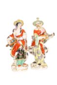 A PAIR OF MEISSEN FIGURES OF MALABAR MUSICIANS, after the 18th Century originals,