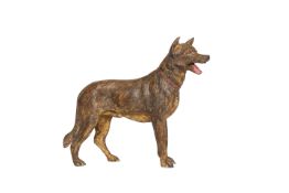 A COLD PAINTED BRONZE MODEL OF A STANDING ALSATIAN, probably Austrian, c.