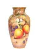 A ROYAL WORCESTER FRUIT PAINTED PORCELAIN VASE, PAINTED BY HARRY AYRTON,