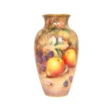 A ROYAL WORCESTER FRUIT PAINTED PORCELAIN VASE, PAINTED BY HARRY AYRTON,