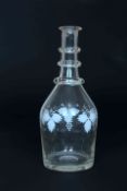 A 19th CENTURY GLASS DECANTER OF BEILBY TYPE, with triple ring neck,