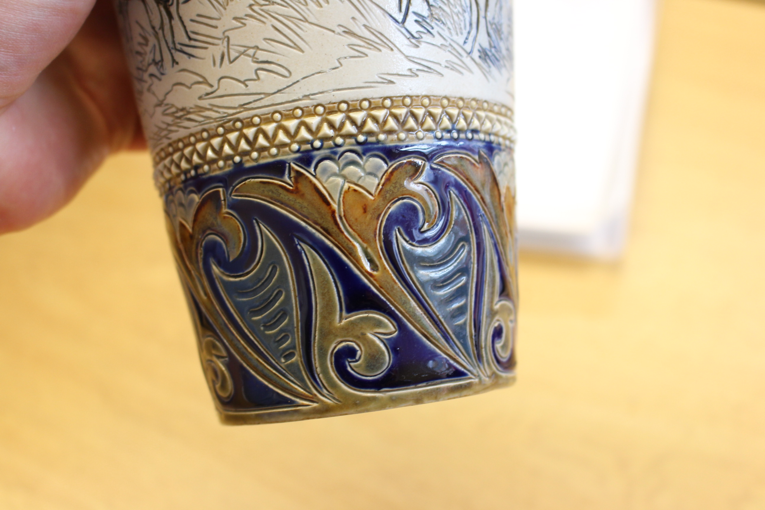 HANNAH BARLOW A DOULTON LAMBETH VASE, sgraffito decorated with cattle, impressed and incised marks. - Image 8 of 8