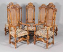 A GOOD SET OF EIGHT CAROLEAN STYLE WALNUT HIGH BACK DINING CHAIRS,