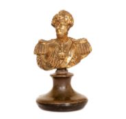 A GILT-METAL SEAL, MODELLED AS A BUST OF THE PRINCE REGENT, early 19th century,