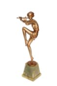 JOSEF LORENZL, A COLD PAINTED BRONZE FIGURE OF A FLUTE PLAYER, signed Lorenzl to top of base,