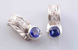 A PAIR OF SAPPHIRE AND DIAMOND EARRINGS,