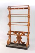 A LARGE VICTORIAN OAK COUNTRY HOUSE HALLSTAND, with turned and brass rails,