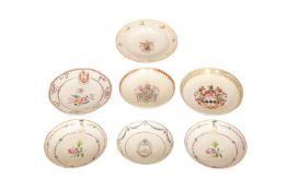 A GROUP OF SEVEN CHINESE ARMORIAL PORCELAIN BOWLS AND SAUCERS, QIANLONG PERIOD,