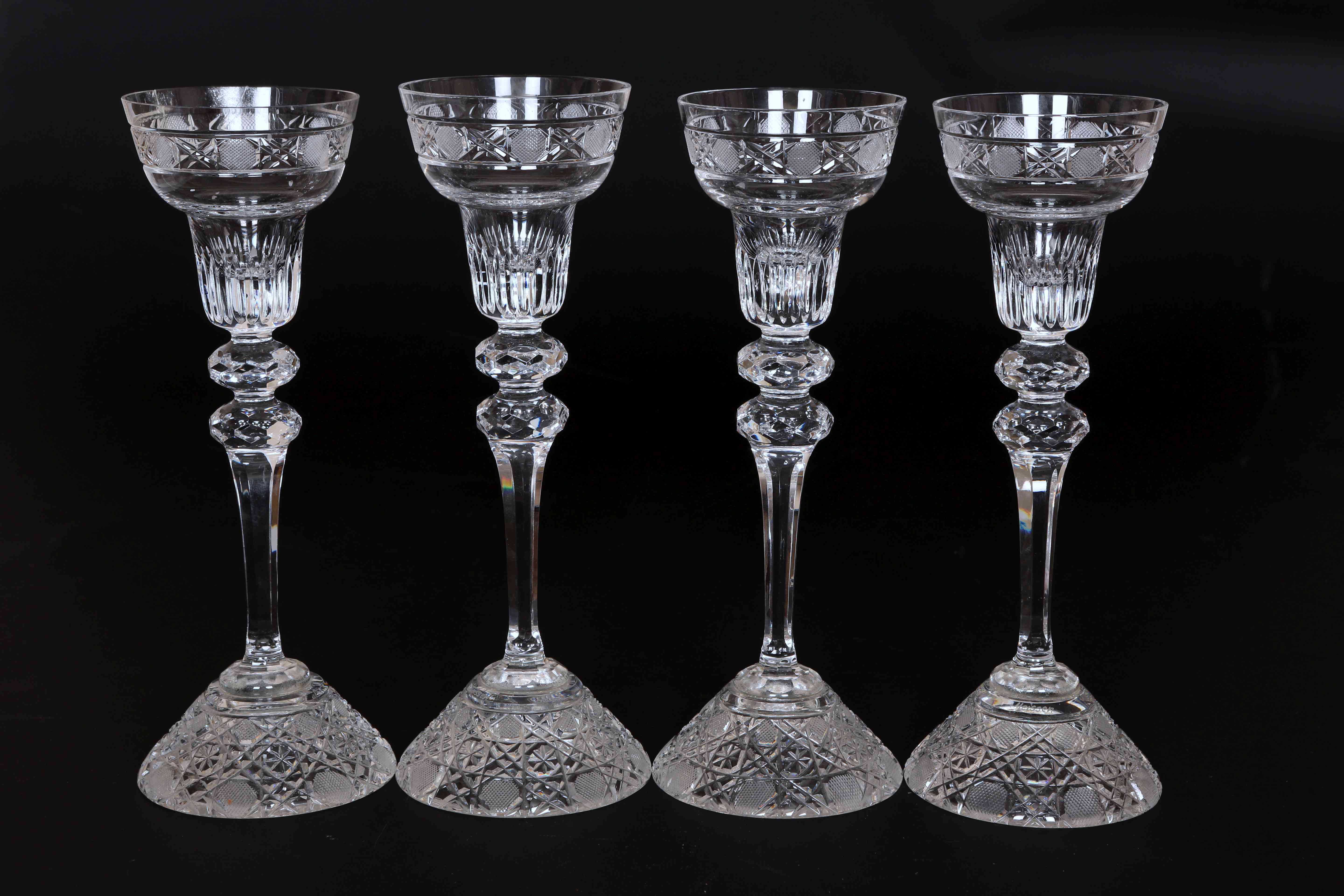 A SET OF FOUR MEISSEN CUT-GLASS CANDLEHOLDERS, 20th CENTURY,