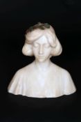 AN ITALIAN CARVED ALABASTER BUST OF A YOUNG WOMAN, LATE 19th CENTURY,