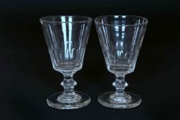 A PAIR OF LATE 18th CENTURY GLASS RUMMERS, each with part panelled bucket bowl,