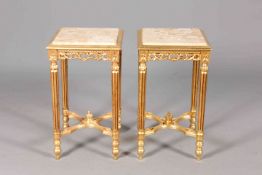 A PAIR OF MARBLE-TOPPED AND GILT OCCASIONAL TABLES,