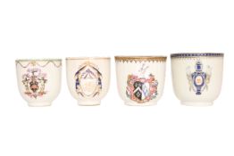 FOUR CHINESE ARMORIAL PORCELAIN COFFEE CANS, QIANLONG PERIOD,