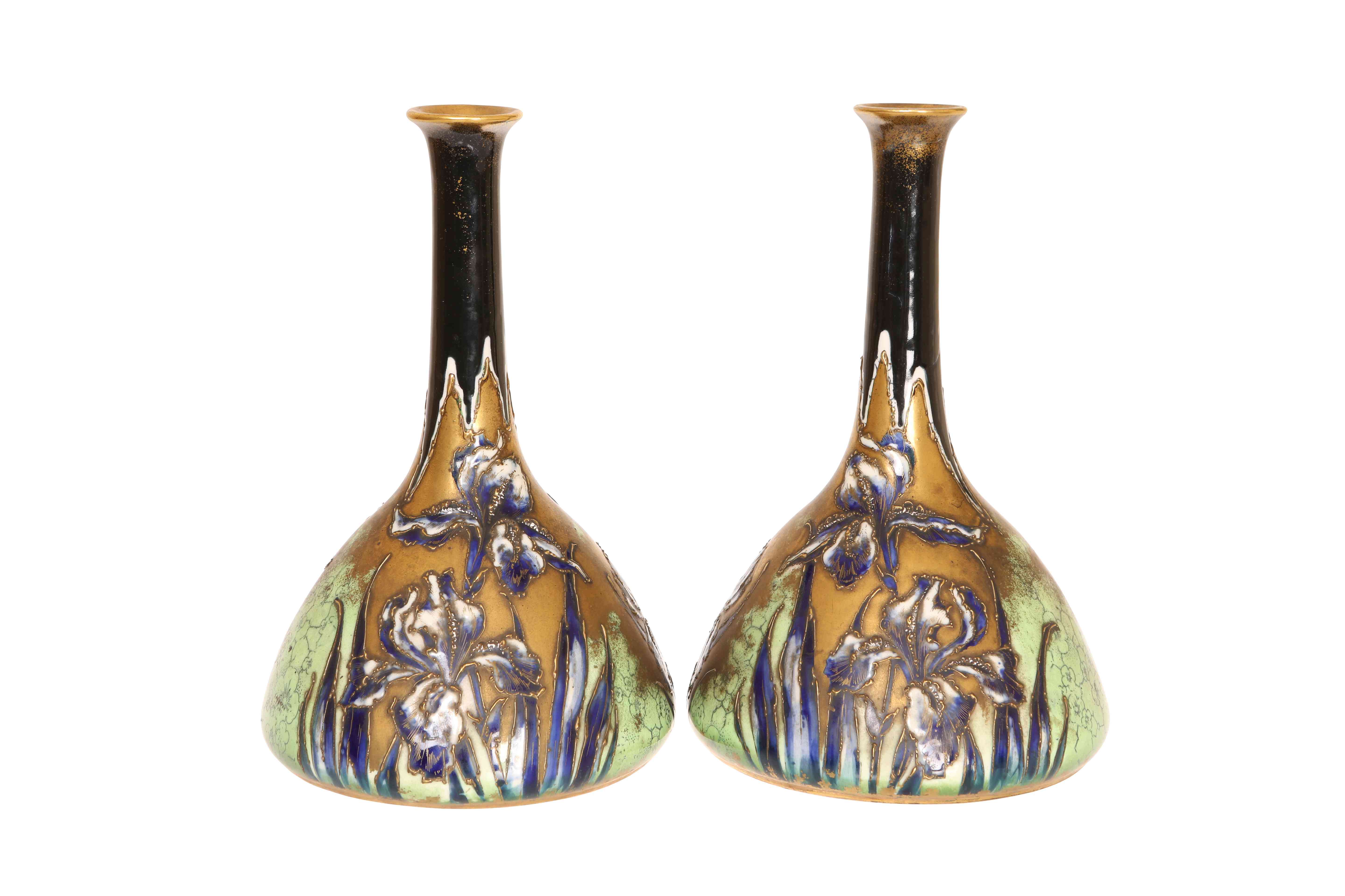 A PAIR OF AMPHORA ART NOUVEAU BOTTLE VASES, CIRCA 1900, probably by Reissner, Stellmacher & Kestler,