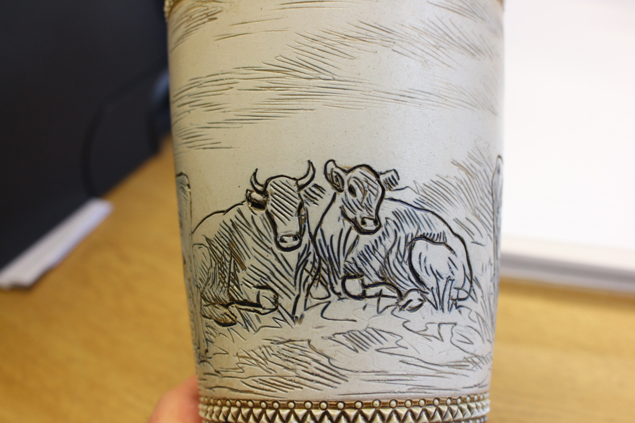 HANNAH BARLOW A DOULTON LAMBETH VASE, sgraffito decorated with cattle, impressed and incised marks. - Image 3 of 8