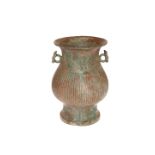 A CHINESE PATINATED METAL VASE OF ARCHAISTIC SHAPE,
