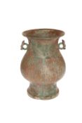 A CHINESE PATINATED METAL VASE OF ARCHAISTIC SHAPE,