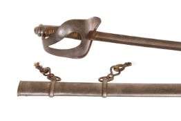 A 19th CENTURY HEAVY CAVALRY SABRE, with steel cup hilt and wire-bound grip,