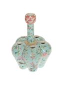 A CHINESE FAMILLE ROSE TURQUOISE-GROUND PORCELAIN TULIP VASE, possibly late Qing,