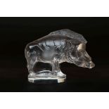 A LALIQUE GLASS "SANGLIER" (BOAR) CAR MASCOT OR PAPERWEIGHT, moulded and etched marks, "R.