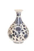 A CHINESE BLUE AND WHITE FLORAL YUHUCHUNPING VASE, in Ming style.