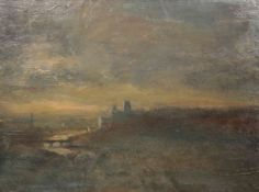 CHARLES LONGBOTHAM (1917-1999), DURHAM - SUNRISE, signed, oil on panel,