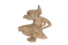 A CARVED GREEN STONE FIGURE OF A STYLISED BIRD RIDING A FISH, in Pre-Columbian style.