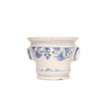 A DELFT BLUE AND WHITE FLOWER POT, of tapering form,