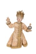 A CONTINENTAL PAINTED WOODEN SANTOS OR CRECHE FIGURE, POSSIBLY 18th/19th CENTURY, of the Madonna,