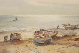 CHARLES WILLIAM ADDERTON (1866-1944), BOATS ON THE SHORE, signed, watercolour, framed.