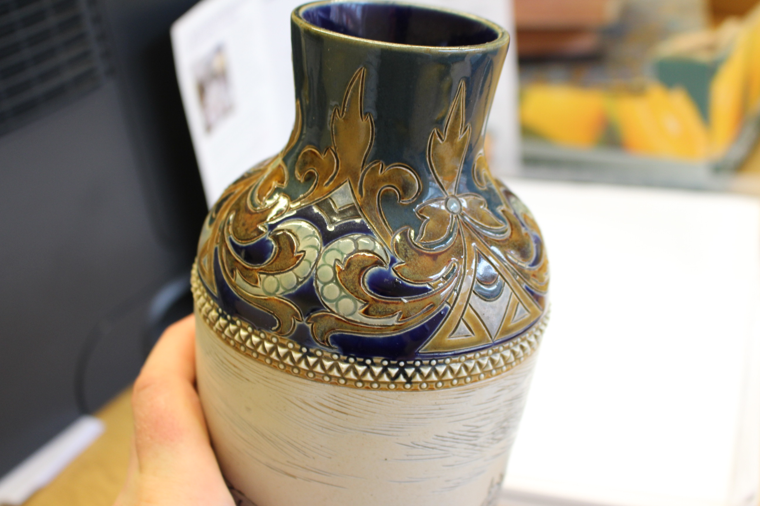 HANNAH BARLOW A DOULTON LAMBETH VASE, sgraffito decorated with cattle, impressed and incised marks. - Image 7 of 8