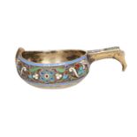 A LATE 19th CENTURY RUSSIAN SILVER-GILT AND ENAMEL KOVSCH, ASSAY MASTER ANATOLY ARTSYBASHEV, MOSCOW,