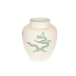 A LARGE CHINESE GREEN ENAMELLED DRAGON JAR, decorated with three dragons,