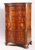 A GEORGE III STYLE MAHOGANY SERPENTINE FRONT TALLBOY, early 20th Century,