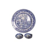 A GROUP OF EARLY 19th CENTURY WILLOW PATTERN PEARLWARE: comprising a pair of strainers,