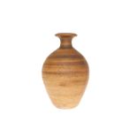 A SMALL STUDIO POTTERY STONEWARE VASE IN THE MANNER OF BERNARD LEACH, of slender baluster form,