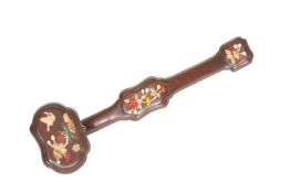 A CHINESE HARDSTONE AND MOTHER-OF-PEARL MOUNTED HARDWOOD RUYI SCEPTRE, LATE 19th/EARLY 20th CENTURY,