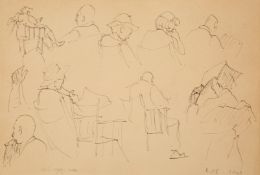 ATTRIBUTED TO LAURENCE STEPHEN LOWRY (1887-1976), FIVE INK SKETCHES ONTO SKETCH BOOK LEAVES,