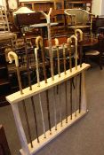 Elm stick stand and ten various walking sticks and crooks