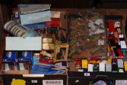 Two boxes of model vehicles, aircraft,