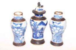 Three small Chinese blue and white vases