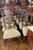Set of eight inlaid Hepplewhite style dining chairs including pair carvers