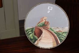 Double sided silk needlework picture of the Great Wall of China, circular, 35.