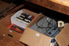 Two boxes of model railway equipment including loco's, rolling stock, track,