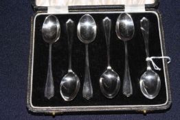 Cased set of six silver teaspoons,